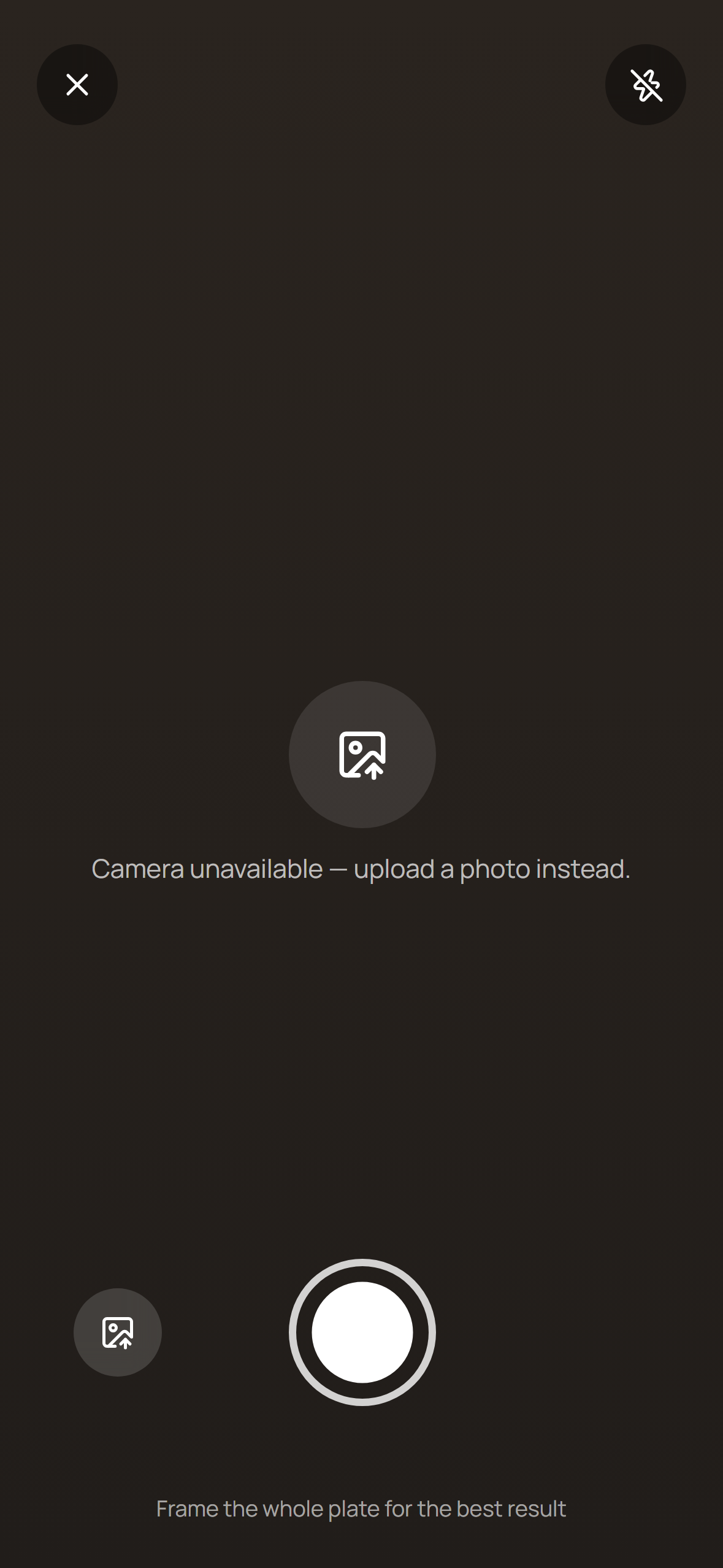 Snap-a-photo screen in the Nourish app